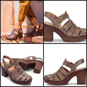 BORN LEATHER DISTRESSED SUEDE HARTLEY TAUPE WOOD GRAIN PLATFORM  SANDAL SIZE 11